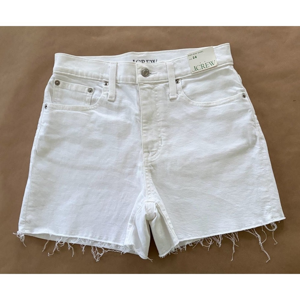 J.Crew Denim Shorts White High-Rise Raw Hem Womens Size 24‎ NWT Coastal Cowgirl